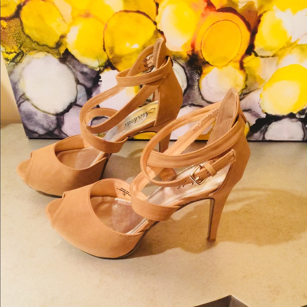 Modesta Ann High Heels-Camel Faux Suede-Open toe - Picture 6 of 8